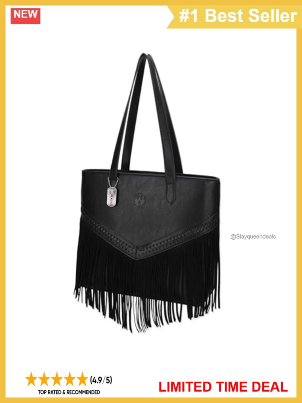 Fringe Vegan Leather Tote Shoulder Bag with Lockable Hidden Pocket